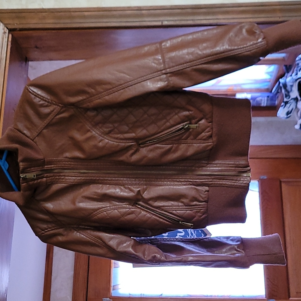 Faux Leather Jacket, Brand: J2, Size: Large, Color: Brown